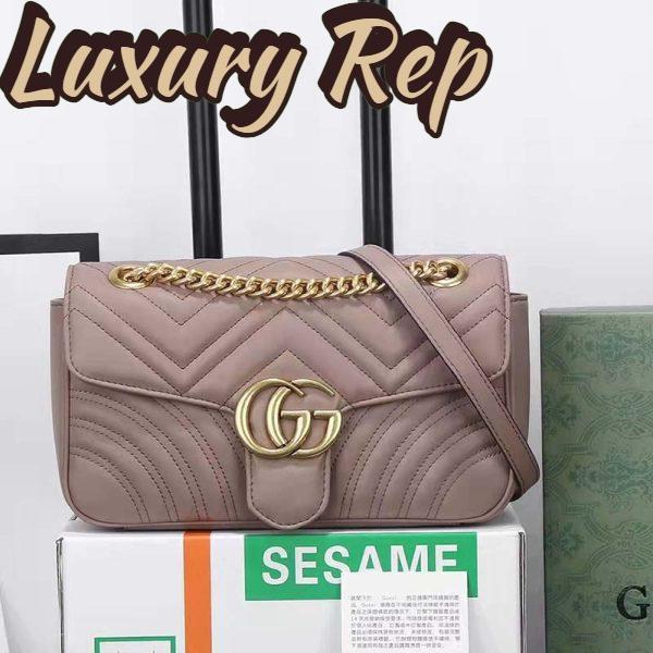 Replica Gucci Women GG Marmont Matelassé Shoulder Bag Pink Chevron Leather Double G 3