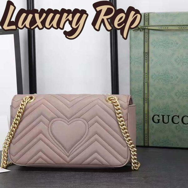 Replica Gucci Women GG Marmont Matelassé Shoulder Bag Pink Chevron Leather Double G 4