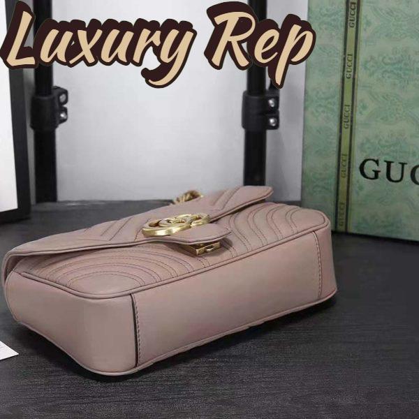 Replica Gucci Women GG Marmont Matelassé Shoulder Bag Pink Chevron Leather Double G 5