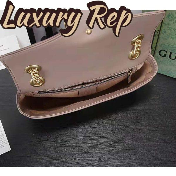 Replica Gucci Women GG Marmont Matelassé Shoulder Bag Pink Chevron Leather Double G 6