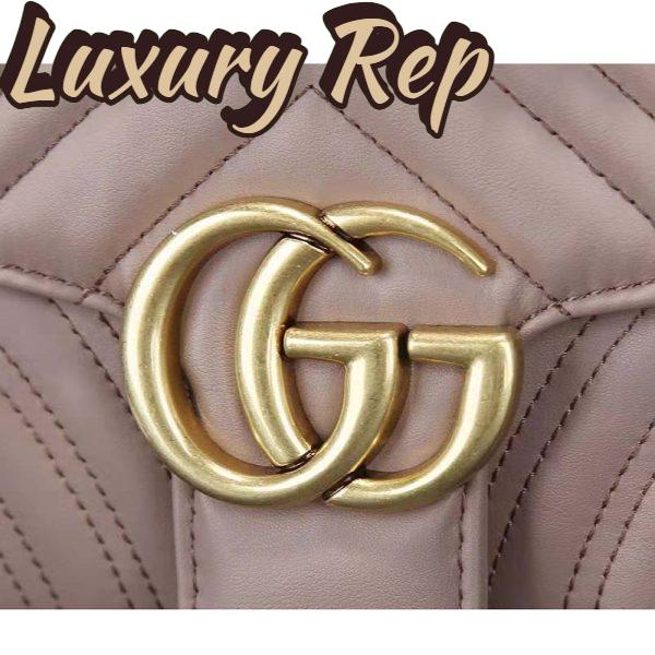 Replica Gucci Women GG Marmont Matelassé Shoulder Bag Pink Chevron Leather Double G 7