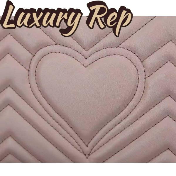 Replica Gucci Women GG Marmont Matelassé Shoulder Bag Pink Chevron Leather Double G 8