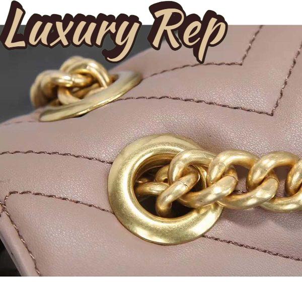 Replica Gucci Women GG Marmont Matelassé Shoulder Bag Pink Chevron Leather Double G 9