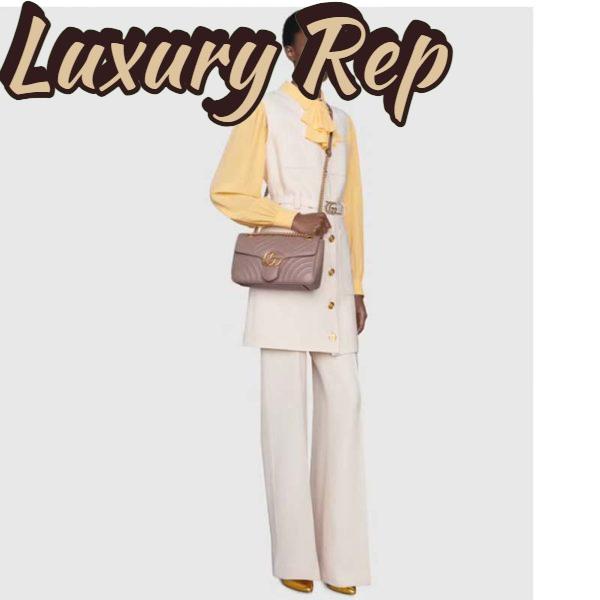 Replica Gucci Women GG Marmont Matelassé Shoulder Bag Pink Chevron Leather Double G 12