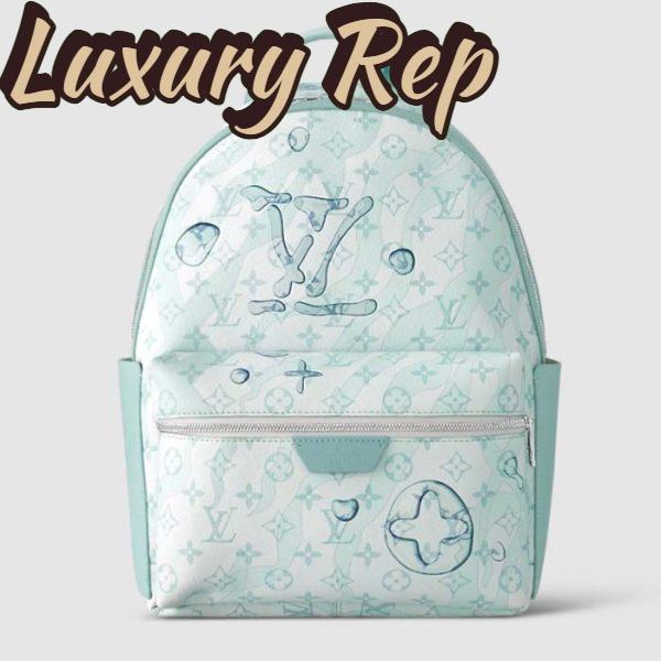Replica Louis Vuitton LV Unisex Discovery Backpack Crystal Blue Monogram Aquagarden Coated Canvas