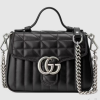 Replica Gucci Women GG Marmont Mini Top Handle Bag Black Matelassé Leather Double G 14