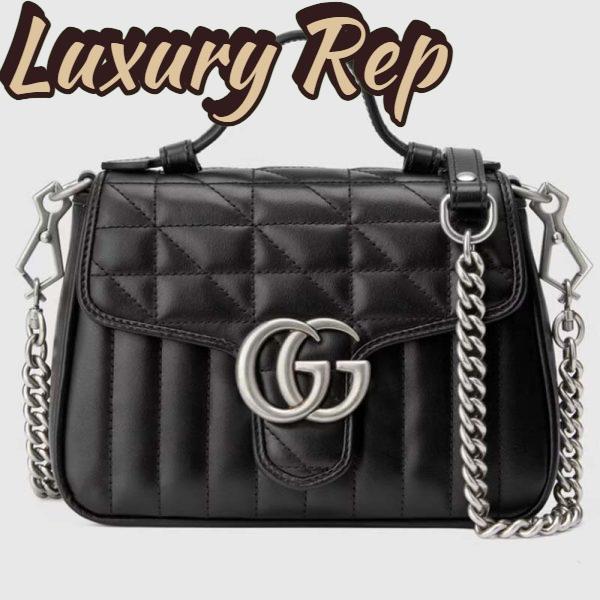 Replica Gucci Women GG Marmont Mini Top Handle Bag Black Matelassé Leather Double G