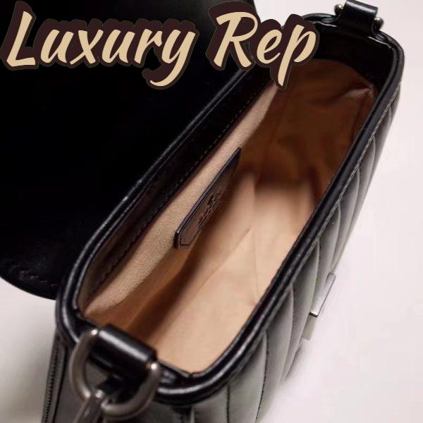 Replica Gucci Women GG Marmont Mini Top Handle Bag Black Matelassé Leather Double G 8