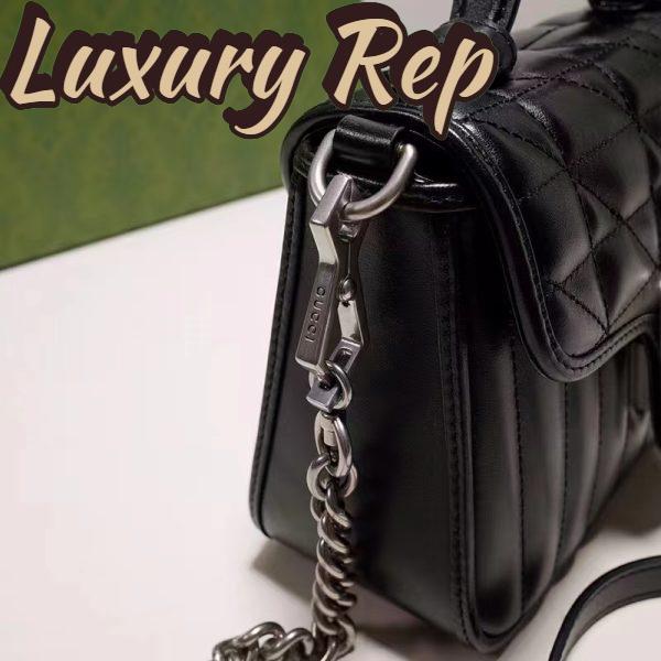 Replica Gucci Women GG Marmont Mini Top Handle Bag Black Matelassé Leather Double G 9