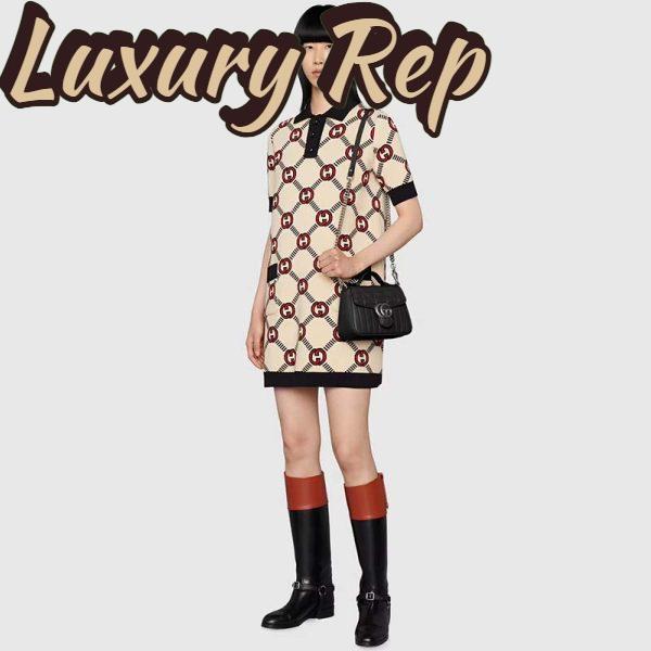 Replica Gucci Women GG Marmont Mini Top Handle Bag Black Matelassé Leather Double G 12
