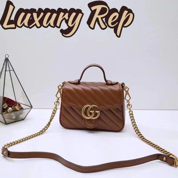 Replica Gucci Women GG Marmont Mini Top Handle Bag Brown Matelassé Leather 3
