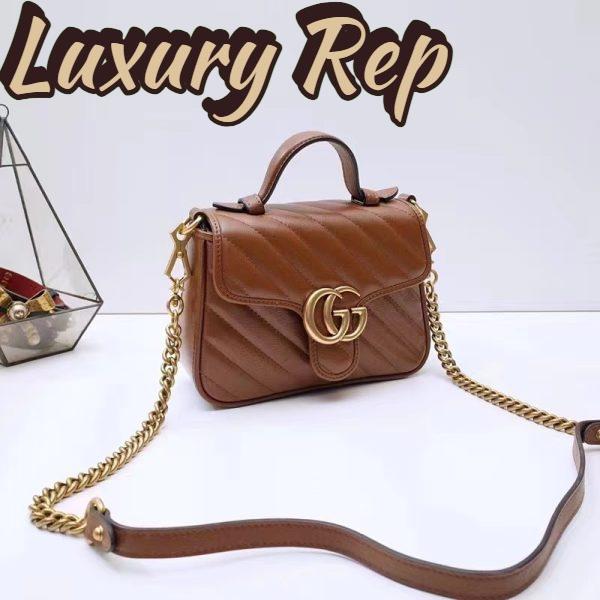 Replica Gucci Women GG Marmont Mini Top Handle Bag Brown Matelassé Leather 4