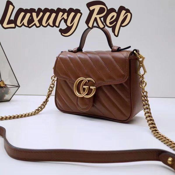 Replica Gucci Women GG Marmont Mini Top Handle Bag Brown Matelassé Leather 5