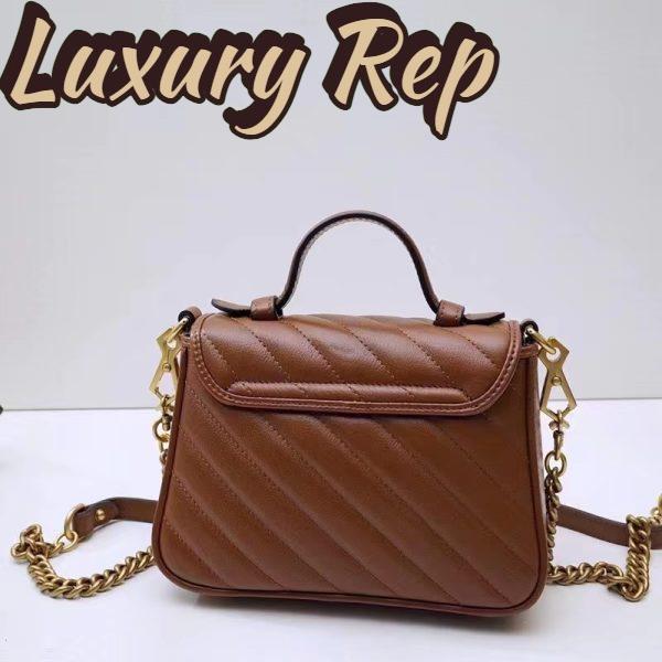 Replica Gucci Women GG Marmont Mini Top Handle Bag Brown Matelassé Leather 6