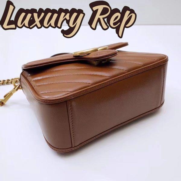 Replica Gucci Women GG Marmont Mini Top Handle Bag Brown Matelassé Leather 7