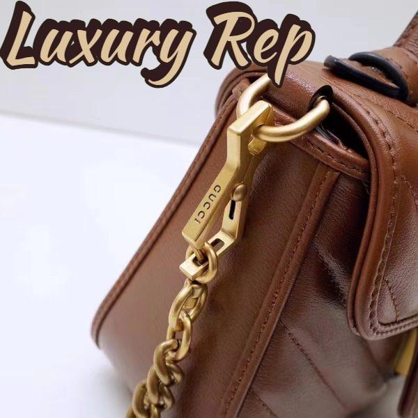 Replica Gucci Women GG Marmont Mini Top Handle Bag Brown Matelassé Leather 10