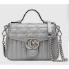Replica Gucci Women GG Marmont Mini Top Handle Bag Grey Matelassé Leather Double G 14
