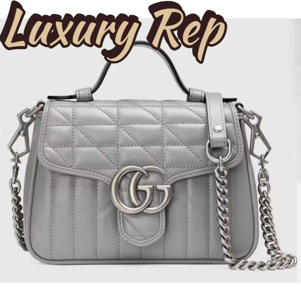 Replica Gucci Women GG Marmont Mini Top Handle Bag Grey Matelassé Leather 2