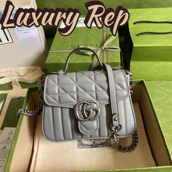 Replica Gucci Women GG Marmont Mini Top Handle Bag Grey Matelassé Leather 3