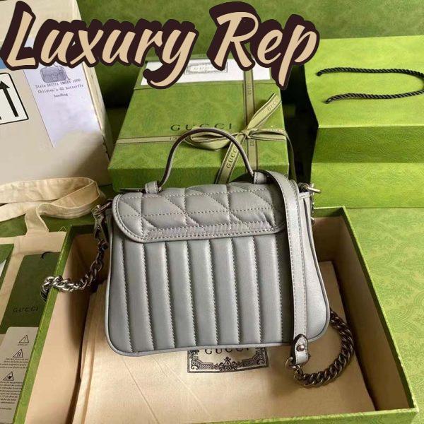 Replica Gucci Women GG Marmont Mini Top Handle Bag Grey Matelassé Leather 4