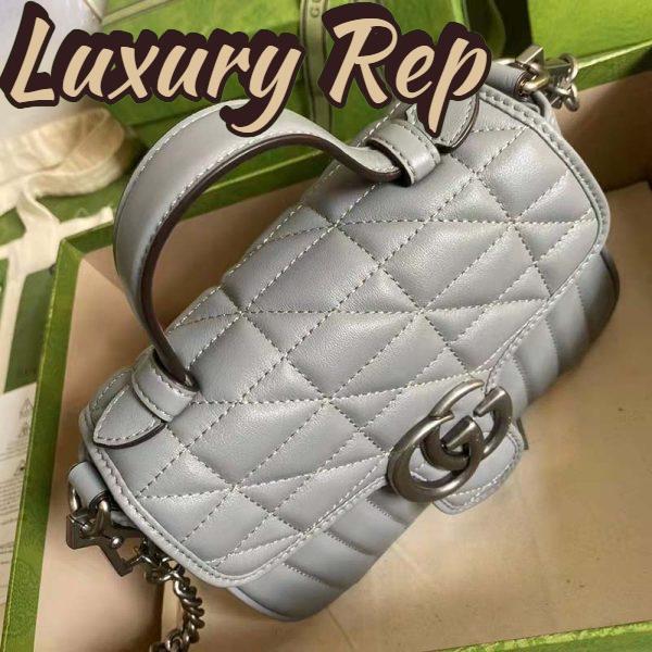 Replica Gucci Women GG Marmont Mini Top Handle Bag Grey Matelassé Leather 6