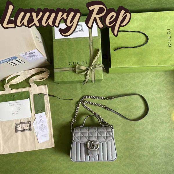 Replica Gucci Women GG Marmont Mini Top Handle Bag Grey Matelassé Leather 8