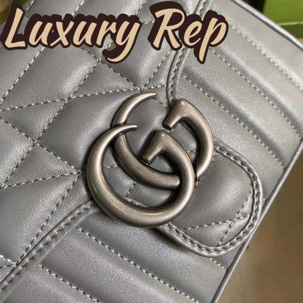 Replica Gucci Women GG Marmont Mini Top Handle Bag Grey Matelassé Leather 9