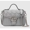 Replica Gucci Women GG Marmont Mini Top Handle Bag Grey Matelassé Leather 13