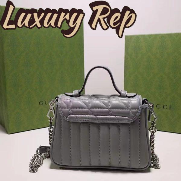 Replica Gucci Women GG Marmont Mini Top Handle Bag Grey Matelassé Leather Double G 5