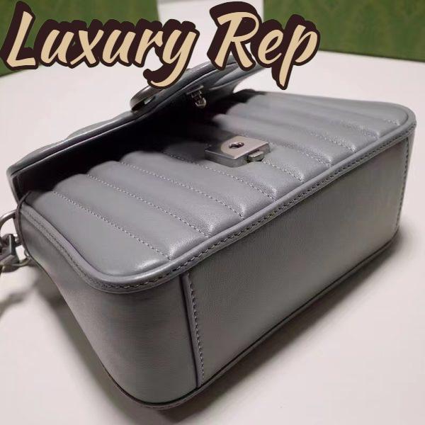 Replica Gucci Women GG Marmont Mini Top Handle Bag Grey Matelassé Leather Double G 7