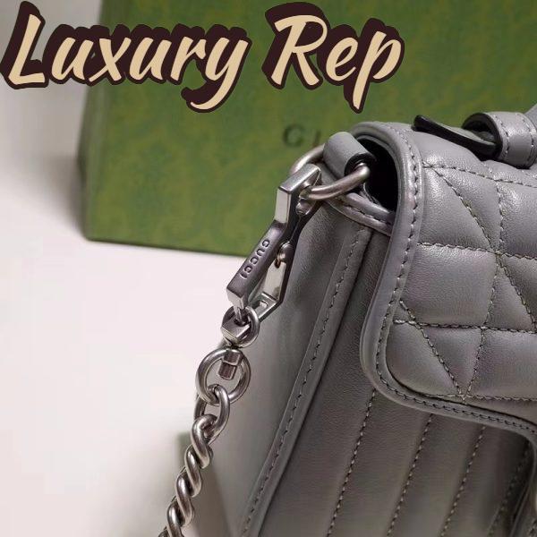 Replica Gucci Women GG Marmont Mini Top Handle Bag Grey Matelassé Leather Double G 8