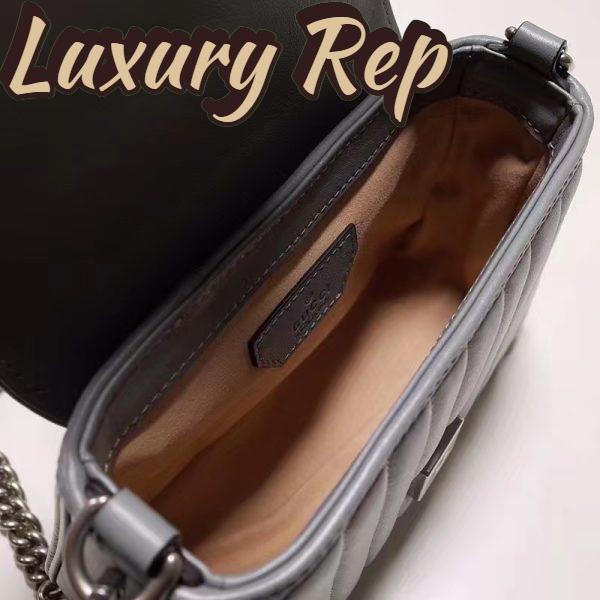 Replica Gucci Women GG Marmont Mini Top Handle Bag Grey Matelassé Leather Double G 9