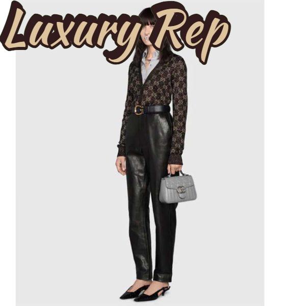 Replica Gucci Women GG Marmont Mini Top Handle Bag Grey Matelassé Leather Double G 12