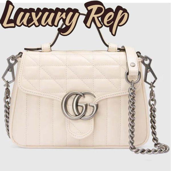 Replica Gucci Women GG Marmont Mini Top Handle Bag White Matelassé Leather Double G 2