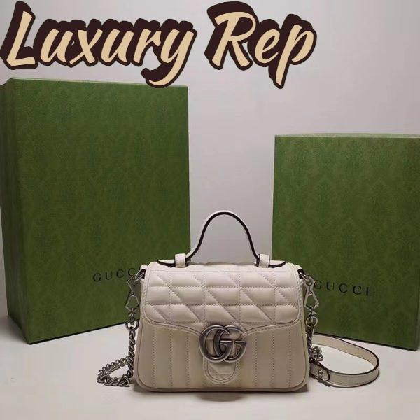 Replica Gucci Women GG Marmont Mini Top Handle Bag White Matelassé Leather Double G 3