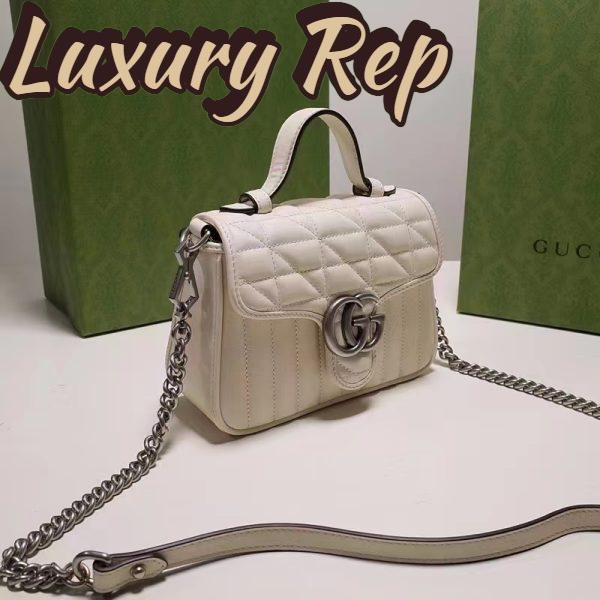 Replica Gucci Women GG Marmont Mini Top Handle Bag White Matelassé Leather Double G 4