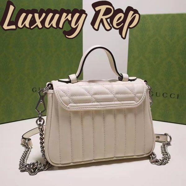 Replica Gucci Women GG Marmont Mini Top Handle Bag White Matelassé Leather Double G 5