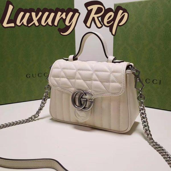 Replica Gucci Women GG Marmont Mini Top Handle Bag White Matelassé Leather Double G 6