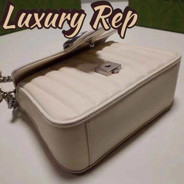 Replica Gucci Women GG Marmont Mini Top Handle Bag White Matelassé Leather Double G 7