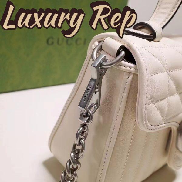 Replica Gucci Women GG Marmont Mini Top Handle Bag White Matelassé Leather Double G 8
