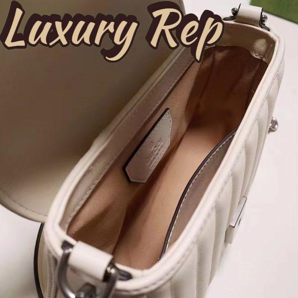 Replica Gucci Women GG Marmont Mini Top Handle Bag White Matelassé Leather Double G 9