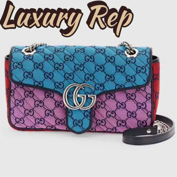 Replica Gucci Women GG Marmont Multicolor Small Shoulder Bag Blue Pink Canvas
