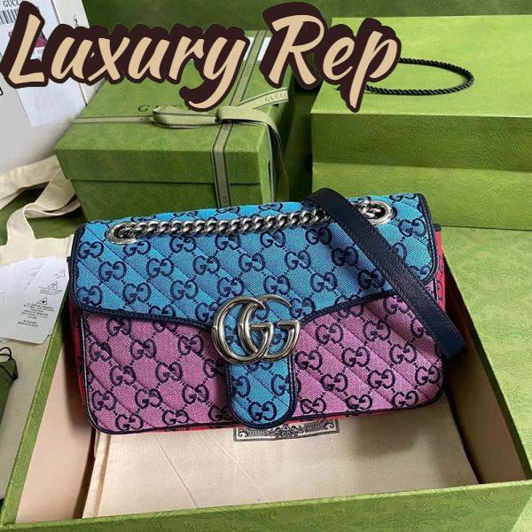 Replica Gucci Women GG Marmont Multicolor Small Shoulder Bag Blue Pink Canvas 3