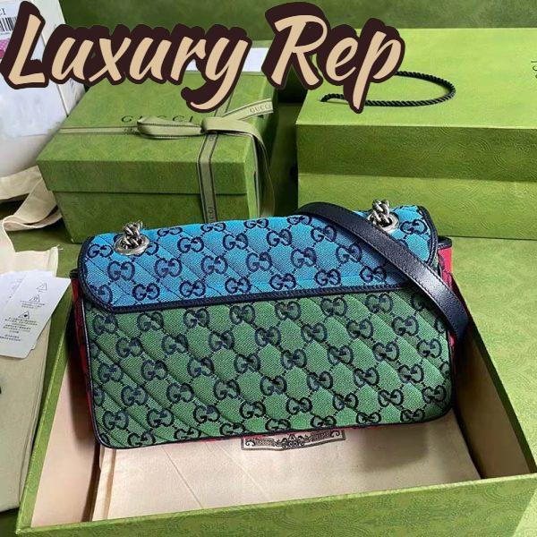 Replica Gucci Women GG Marmont Multicolor Small Shoulder Bag Blue Pink Canvas 4