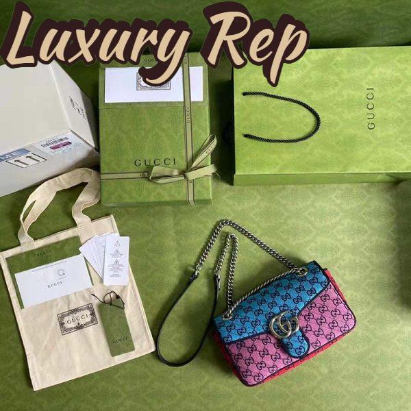 Replica Gucci Women GG Marmont Multicolor Small Shoulder Bag Blue Pink Canvas 5