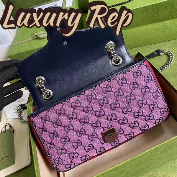 Replica Gucci Women GG Marmont Multicolor Small Shoulder Bag Blue Pink Canvas 7
