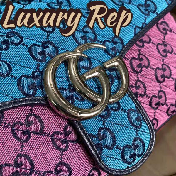 Replica Gucci Women GG Marmont Multicolor Small Shoulder Bag Blue Pink Canvas 8