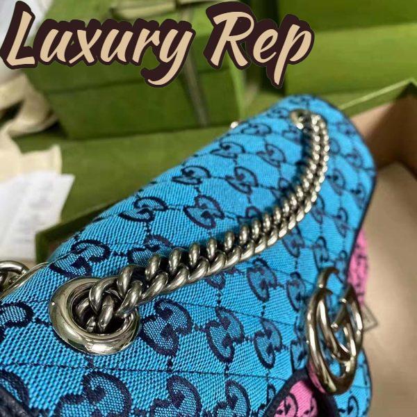 Replica Gucci Women GG Marmont Multicolor Small Shoulder Bag Blue Pink Canvas 9