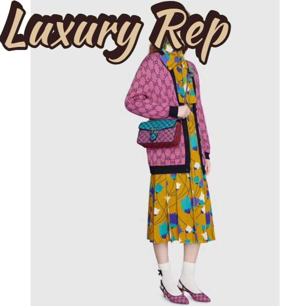 Replica Gucci Women GG Marmont Multicolor Small Shoulder Bag Blue Pink Canvas 12