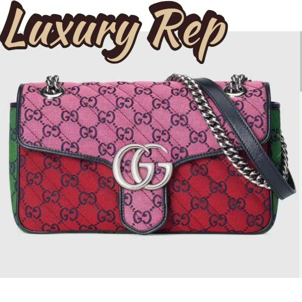 Replica Gucci Women GG Marmont Multicolor Small Shoulder Bag Pink Red Canvas